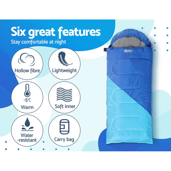 Weisshorn Sleeping Bag 136cm Kids Camping Hiking Winter Blue