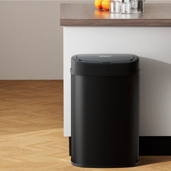 Devanti Sensor Bin 50L Motion Rubbish Trash Can Auto Touch Free Kitchen Black