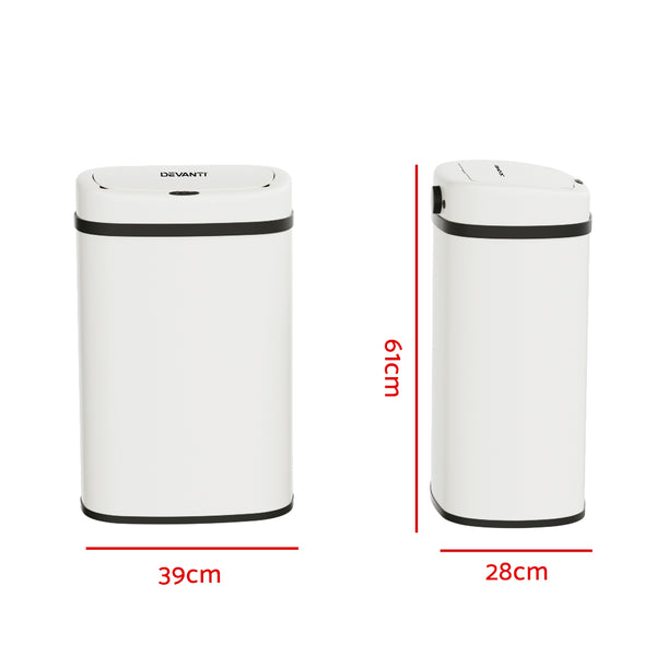 Devanti Sensor Bin Motion Rubbish Trash Can Automatic Touch Free Kitchen White