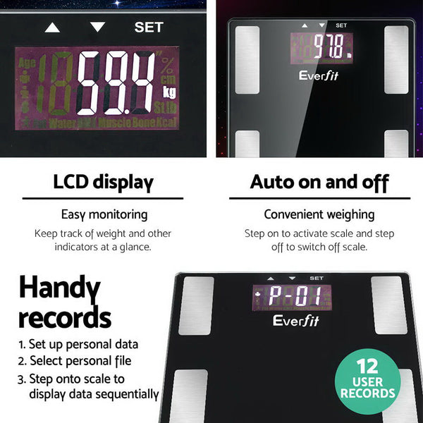 Everfit Bathroom Scales Digital Body Fat Scale 180KG Electronic Monitor BMI CAL