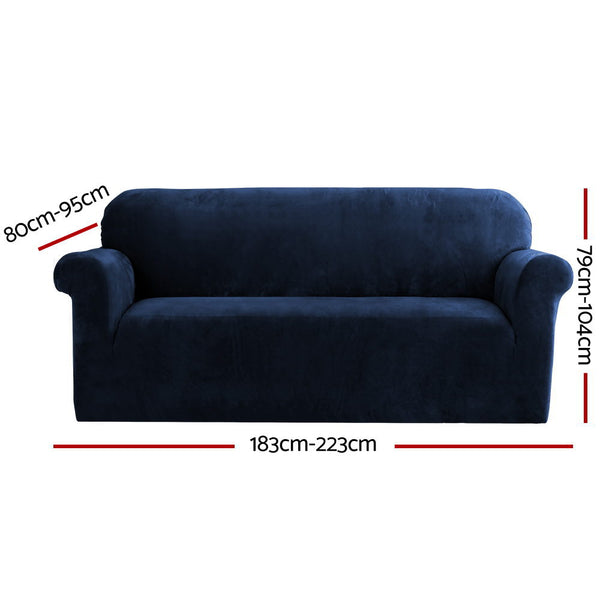 Artiss Velvet Sofa Cover Plush Couch Cover Lounge Slipcover 3 Seater Sapphire