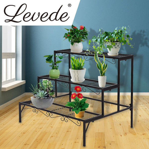 2x Levede Plant Stands Outdoor Indoor Garden Metal 3 Tier Planter Corner Shelf