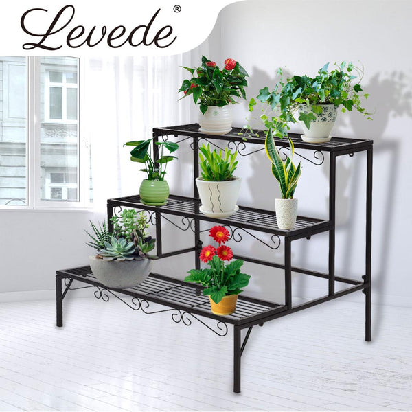 2x Levede Plant Stands Outdoor Indoor Garden Metal 3 Tier Planter Corner Shelf