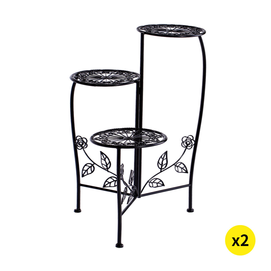 2X Wrought Iron Outdoor Indoor Flower Pots Plant Stand Garden Metal Corner Shelf