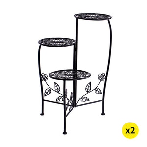 2X Wrought Iron Outdoor Indoor Flower Pots Plant Stand Garden Metal Corner Shelf