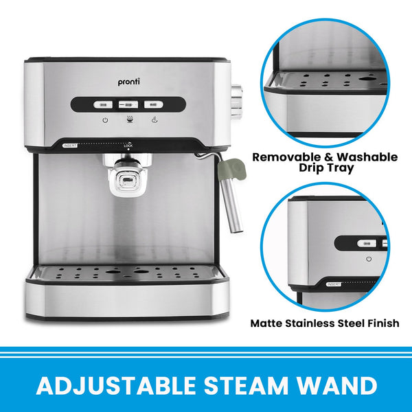 Pronti 1.6L Automatic Coffee Espresso Machine with Steam Frother