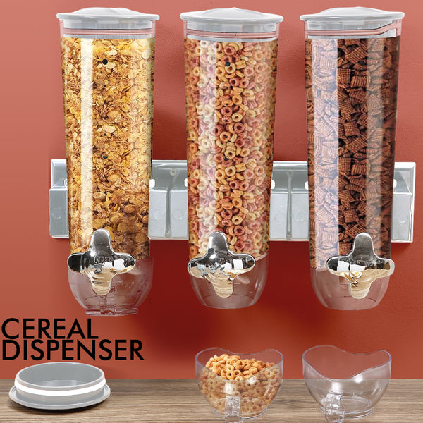 Wall Mounted Triple Cereal Dispenser Dry Food Storage Container Dispense Machine