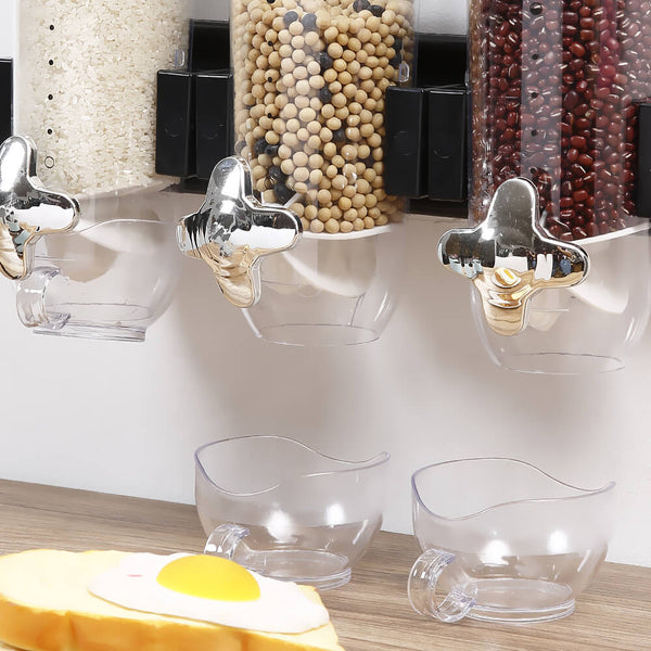 Wall Mounted Triple Cereal Dispenser Dry Food Storage Container Dispense Machine