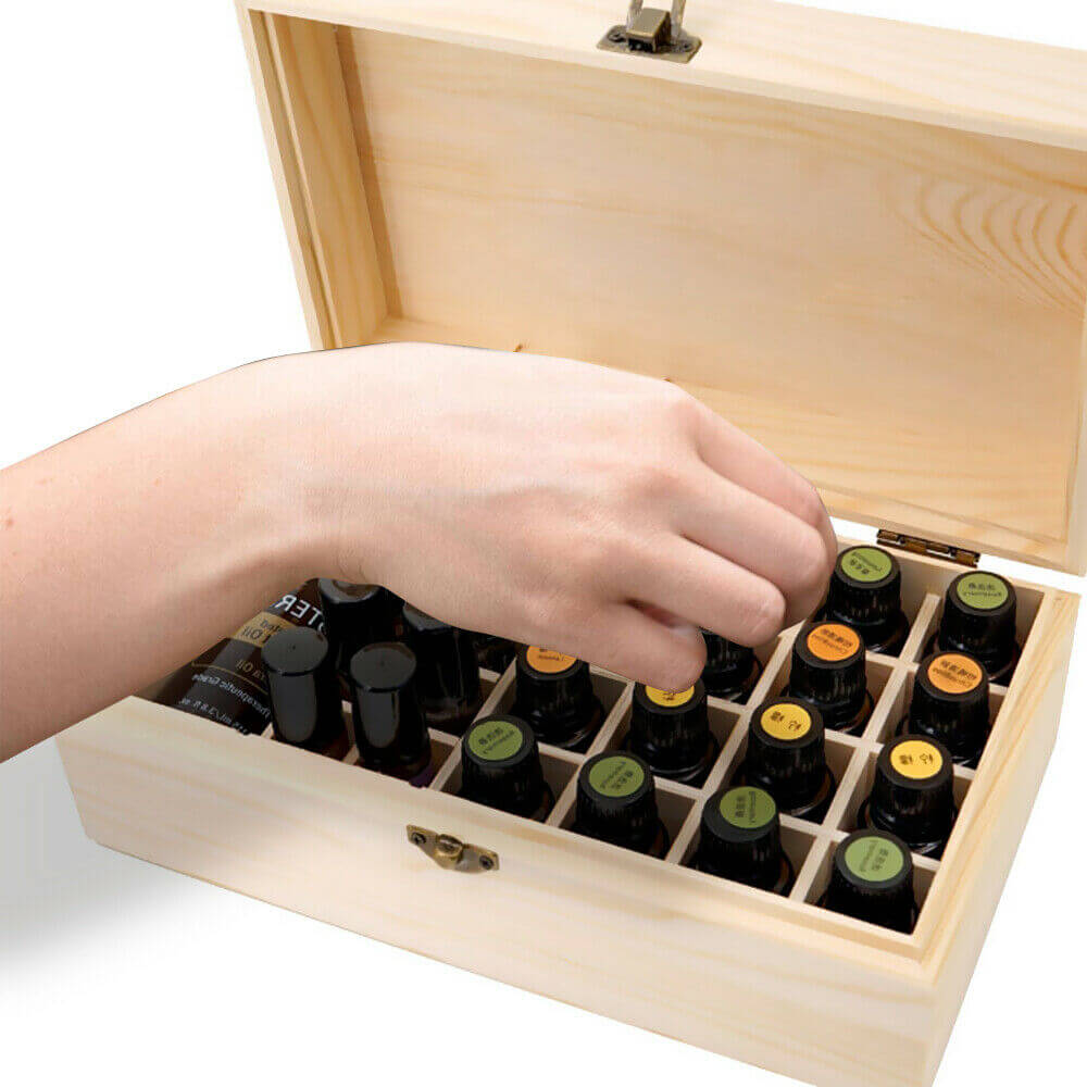 Essential Oil Storage Box Wooden 25 Slots Aromatherapy Container Organiser