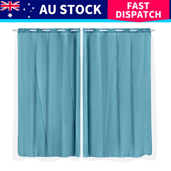 2x Blockout Curtains Panels 3 Layers with Gauze Darkening 180x230cm Turquoise