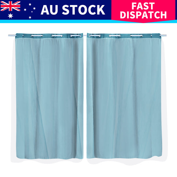 2x Blockout Curtains Panels 3 Layers with Gauze Darkening 140x244cm Turquoise