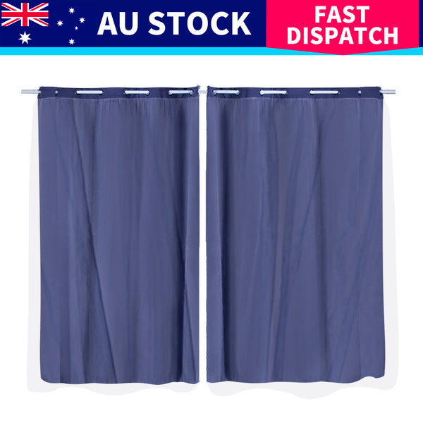 2x Blockout Curtains Panels 3 Layers with Gauze Room Darkening 140x230cm Navy