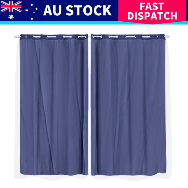 2x Blockout Curtains Panels 3 Layers with Gauze Room Darkening 180x213cm Navy