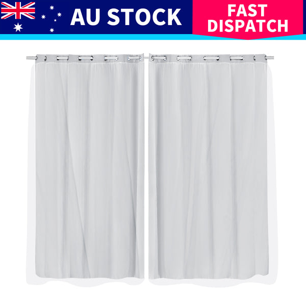 2x Blockout Curtains Panels 3 Layers with Gauze Room Darkening 180x213cm Grey