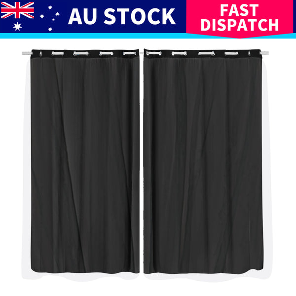 2x Blockout Curtains Panels 3 Layers with Gauze Room Darkening 180x213cm Black