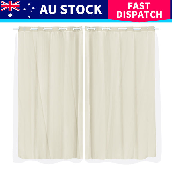 2x Blockout Curtains Panels 3 Layers with Gauze Room Darkening 180x230cm Sand