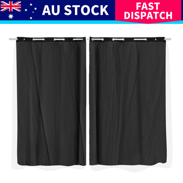 2x Blockout Curtains Panels 3 Layers with Gauze Room Darkening 140x230cm Black