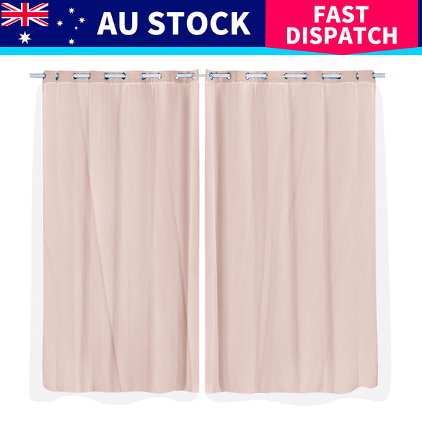 2x Blockout Curtains Panels 3 Layers with Gauze Room Darkening 180x230cm Rose