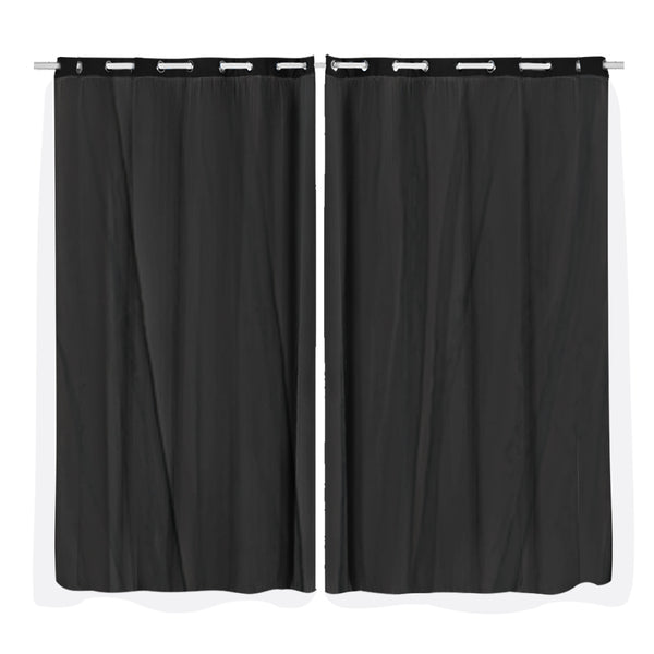 2x Blockout Curtains Panels 3 Layers with Gauze Room Darkening 180x230cm Black