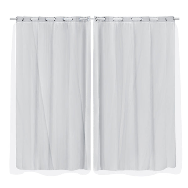 2x Blockout Curtains Panels 3 Layers with Gauze Room Darkening 180x213cm Grey