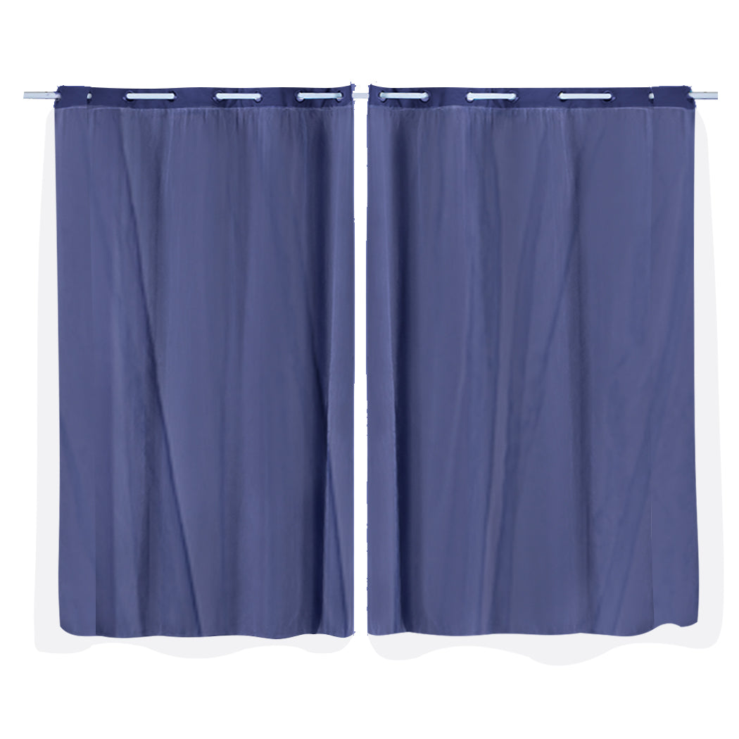 2x Blockout Curtains Panels 3 Layers with Gauze Room Darkening 140x230cm Navy