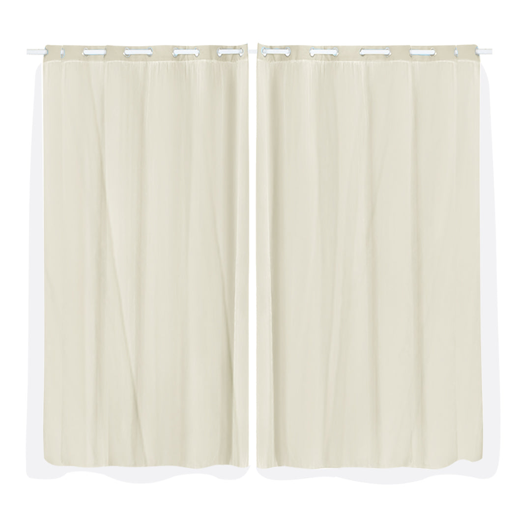 2x Blockout Curtains Panels 3 Layers with Gauze Room Darkening 180x230cm Sand