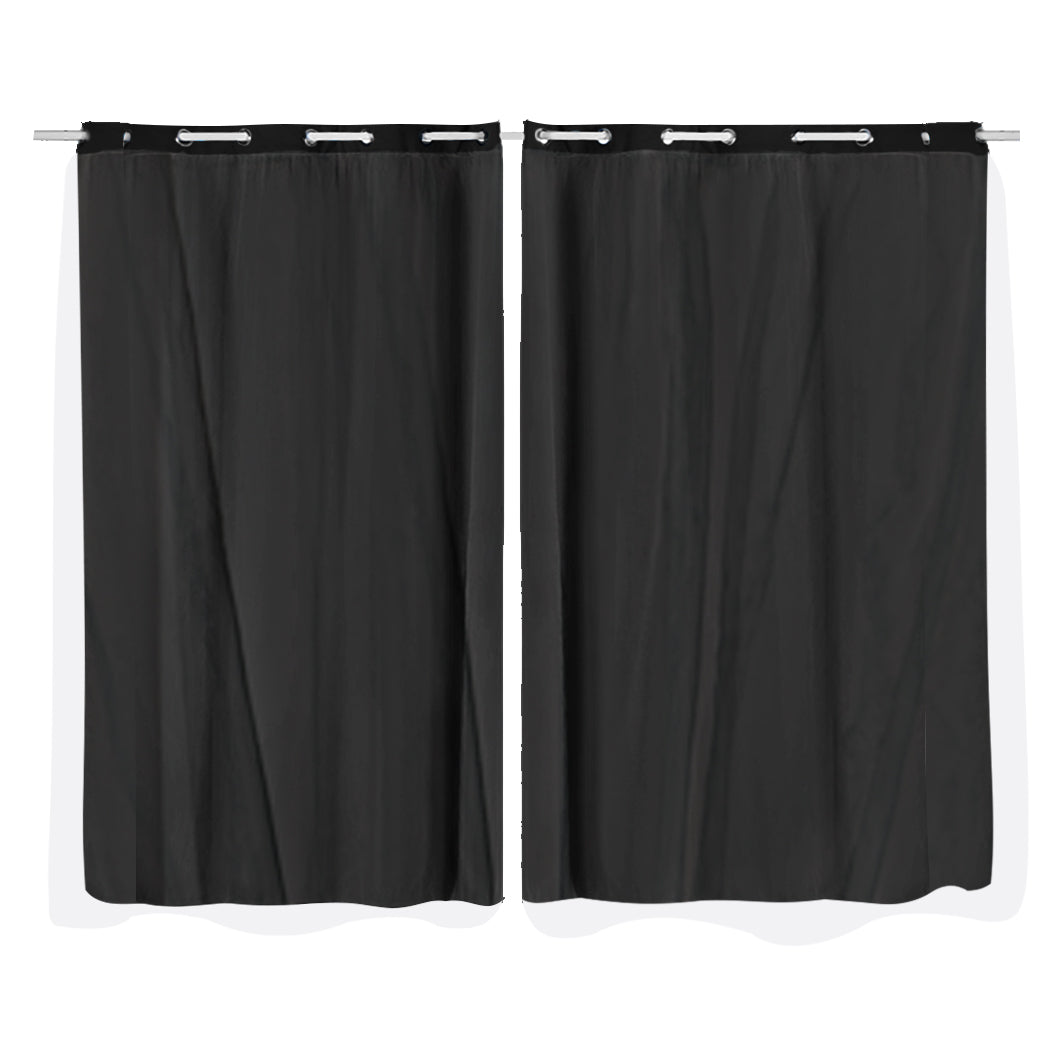 2x Blockout Curtains Panels 3 Layers with Gauze Room Darkening 140x230cm Black