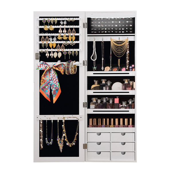 Levede Jewellery Cabinet Full Length Mirror Mirrored Organizer Box Stand White