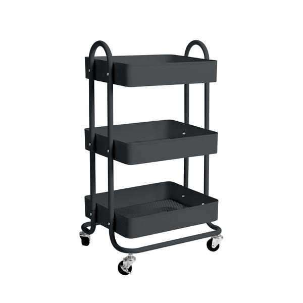 3 Tiers Kitchen Trolley Cart Steel Storage Rack Shelf Organiser Wheels Grey