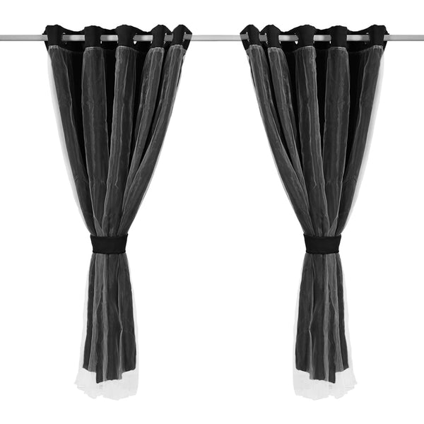 2x Blockout Curtains Panels 3 Layers with Gauze Room Darkening 180x213cm Black