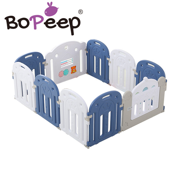 BoPeep Kids Baby Playpen Safety Gate Toddler Fence 10 Panel with Music Toy Blue