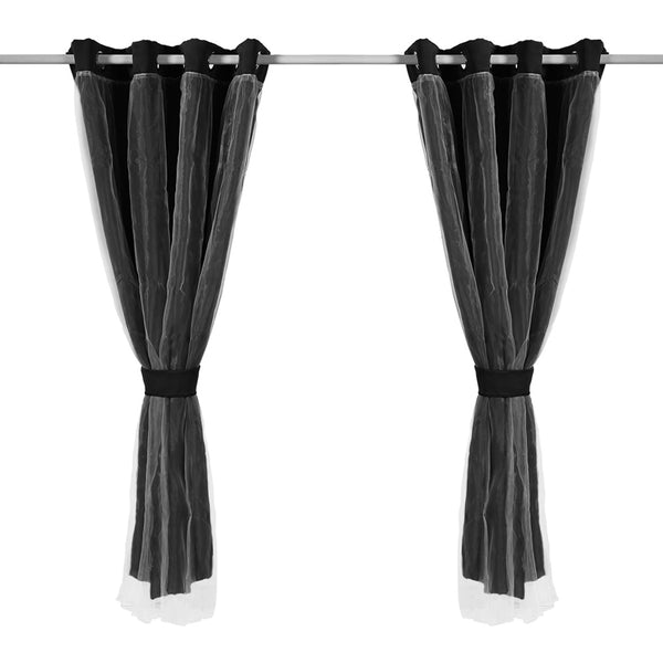 2x Blockout Curtains Panels 3 Layers with Gauze Room Darkening 140x230cm Black