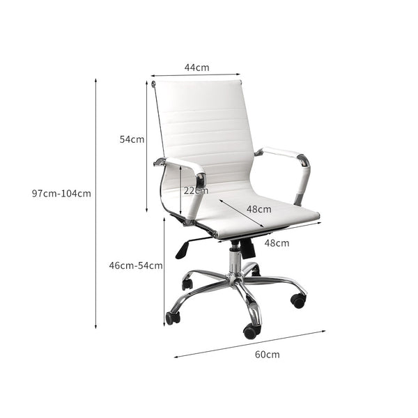 Office Chair Home Work Study Gaming Chairs PU Mat Seat Mid-Back Computer White