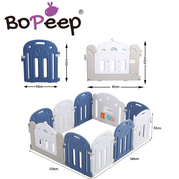 BoPeep Kids Baby Playpen Safety Gate Toddler Fence 10 Panel with Music Toy Blue