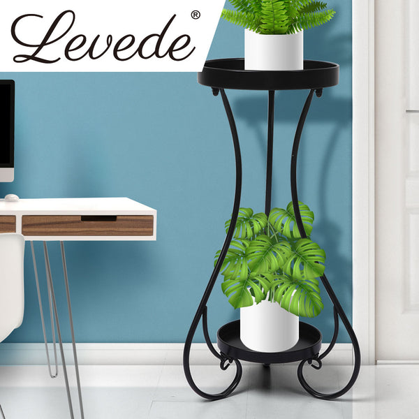 Levede Plant Stand 2 Tiers Outdoor Indoor Metal Flower Pots Rack Garden Shelf