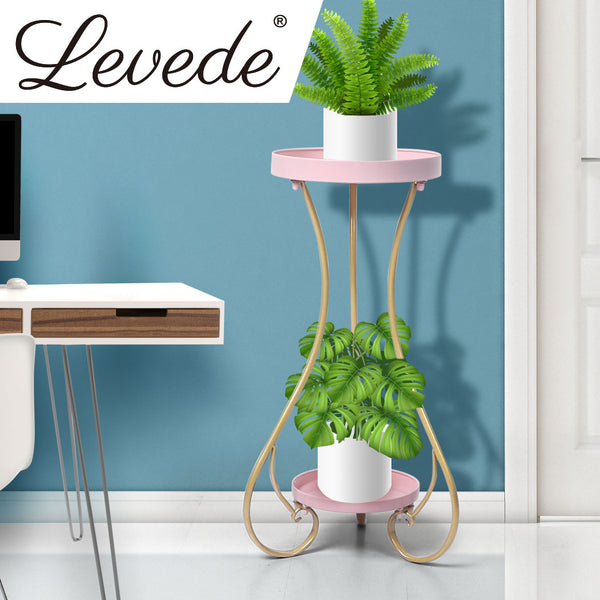 Levede Plant Stand 2 Tiers Outdoor Indoor Metal Flower Pots Rack Garden Shelf