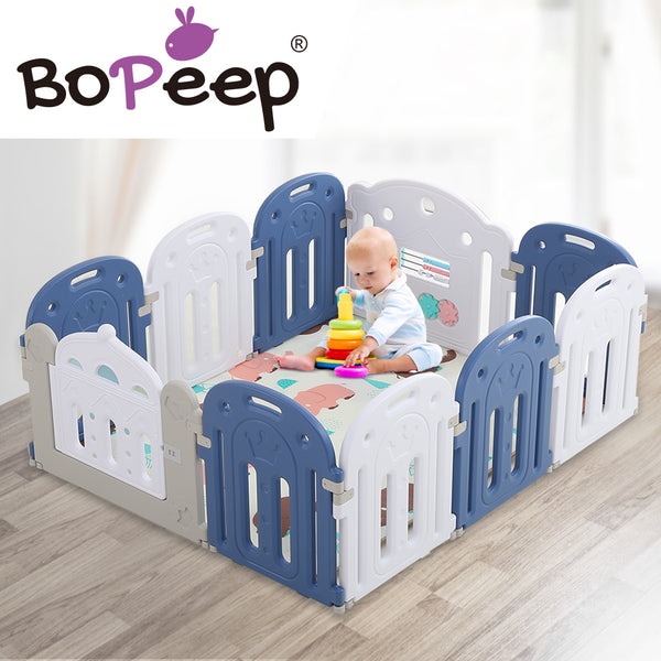 BoPeep Kids Baby Playpen Safety Gate Toddler Fence 10 Panel with Music Toy Blue