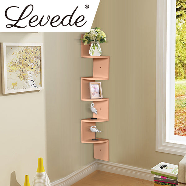 Levede 5 Tier Corner Wall Shelf Display Shelves DVD CD Storage Zig-tag Rack