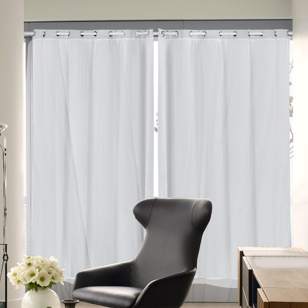 2x Blockout Curtains Panels 3 Layers with Gauze Room Darkening 180x213cm Grey