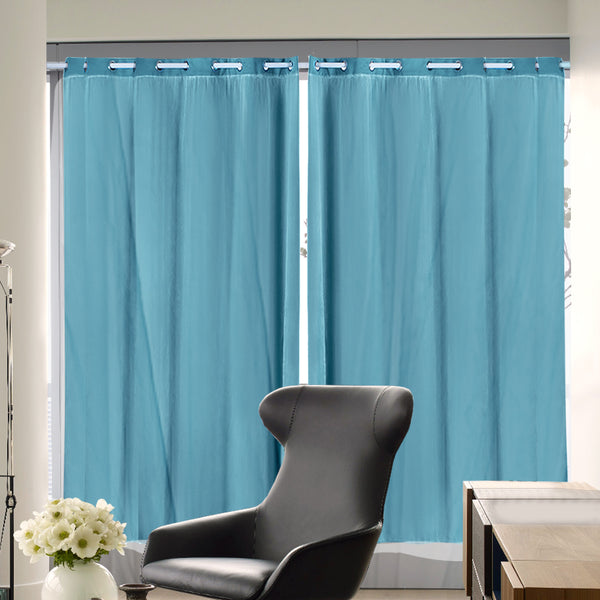 2x Blockout Curtains Panels 3 Layers with Gauze Darkening 180x230cm Turquoise