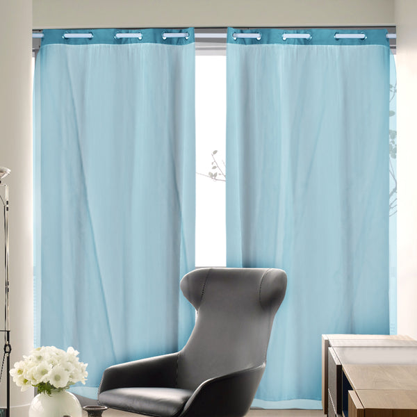 2x Blockout Curtains Panels 3 Layers with Gauze Darkening 140x230cm Turquoise