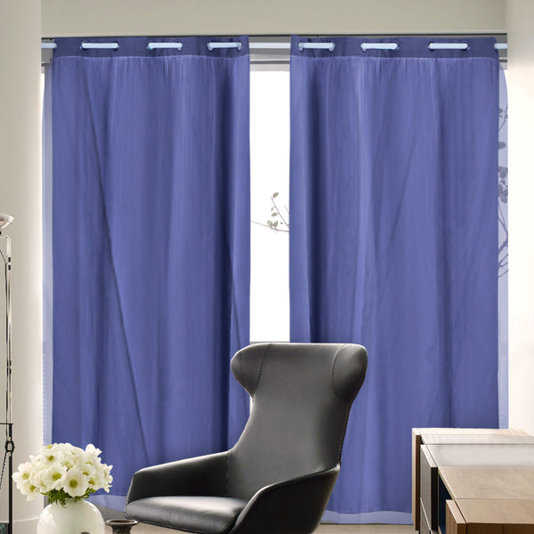 2x Blockout Curtains Panels 3 Layers with Gauze Room Darkening 140x244cm Navy