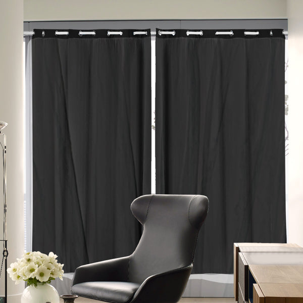 2x Blockout Curtains Panels 3 Layers with Gauze Room Darkening 180x230cm Black