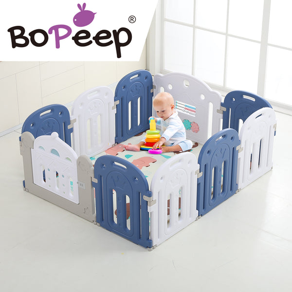 BoPeep Kids Baby Playpen Safety Gate Toddler Fence 10 Panel with Music Toy Blue