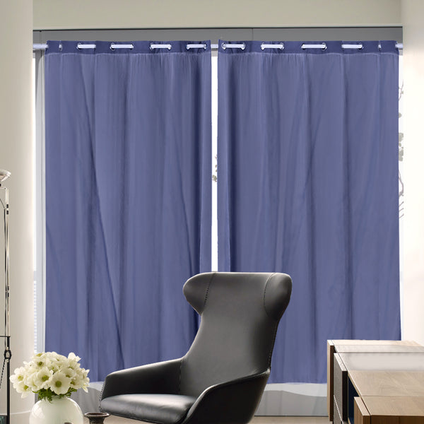 2x Blockout Curtains Panels 3 Layers with Gauze Room Darkening 180x213cm Navy