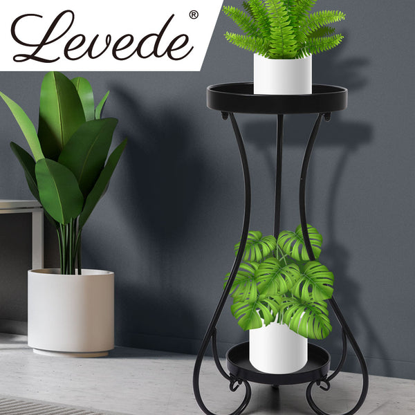 Levede Plant Stand 2 Tiers Outdoor Indoor Metal Flower Pots Rack Garden Shelf