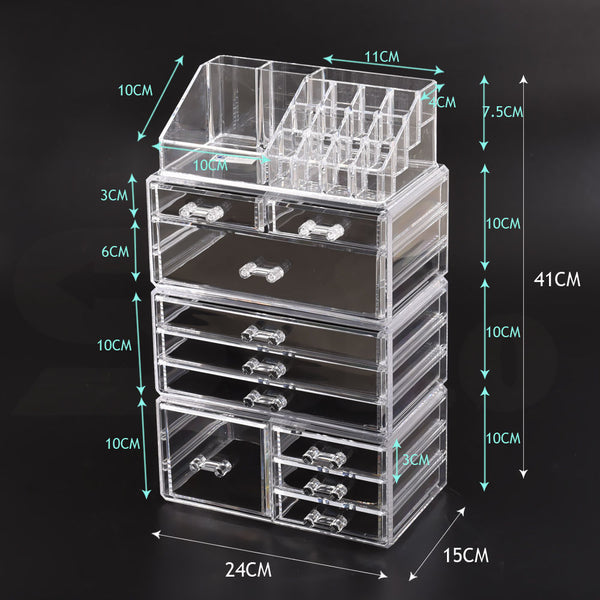 Cosmetic 10 Drawer Makeup Organizer Storage Jewellery Holder Box Acrylic Display