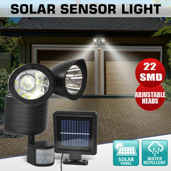 22 LED Solar Powered Dual Light Flood Lamp Security PIR Motion Sensor Outdoor