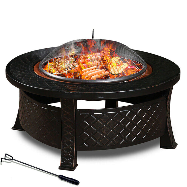 3 in 1 Outdoor Garden Fire Pit BBQ Firepit Brazier Round Stove Patio Heater