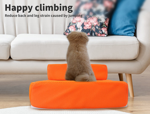 PaWz Pet Stairs Steps Ramp Portable Foldable Climbing Staircase Soft  Dog Orange